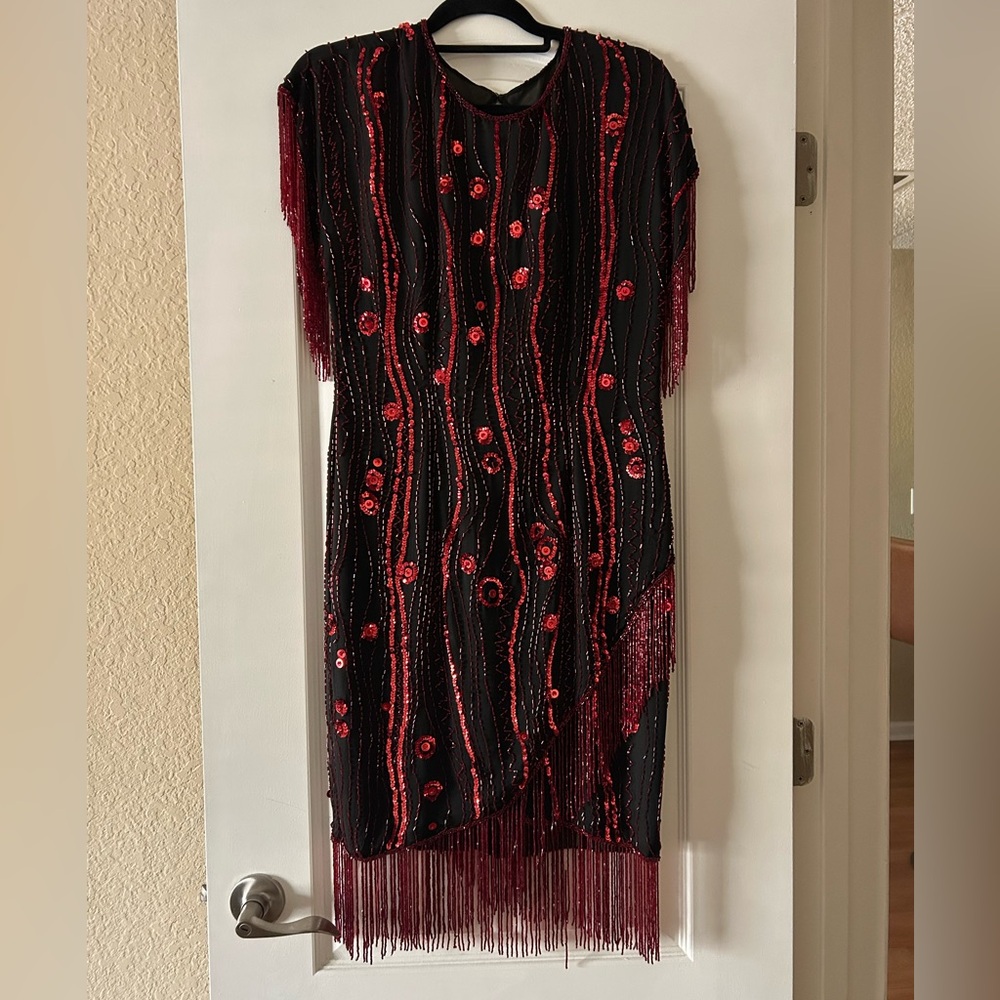 Elegant Black and Red Fringe/Flapper Dress